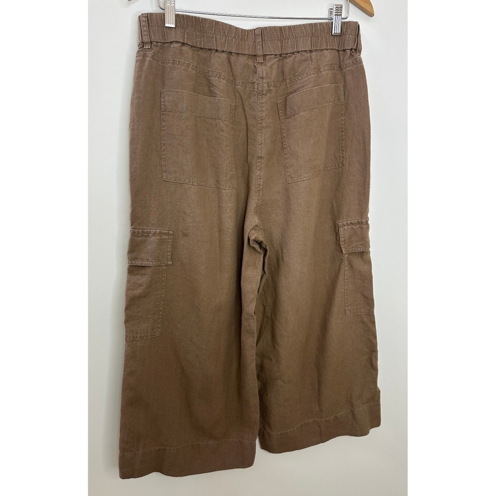 Chico's Wide Leg 100% Linen Faded Brown Relaxed Cargo Crop Pants Size 2 US 12 - Picture 13 of 16